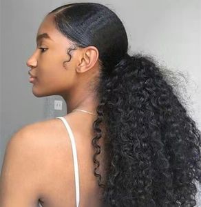 Brazilian Indian Peruano 100% Virgin Hairs Ponytail Extensões de Cabelo Humano 10-24inch Kinky Curly Rabytails Natural Preto 1B 140gram