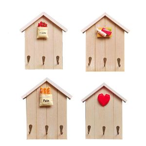 Hooks Rails Holzhausform Wallmontierter Schlüsselhalter mit dekorativen Regalbügel für die Eingangs Küche Haus