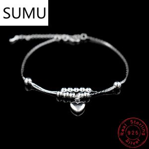 Fashion Anklet 925 Sterling Ladies Silver Anklets Bracelet Chain For Women Love Heart Pendant Foot Pulseras Jewelry