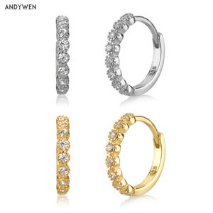 Andywen 925 Sterling Silver 9.5mm Hoops Crystal CZ Specjalny Pierścień Okrągły Pętle Moda Europejska Kobiety Luksusowa Biżuteria 210608