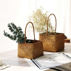 Seaweed Flower Creative Woven för Home Seagrass Presentkorg med handtag Dekorativ Vase Planter Pot