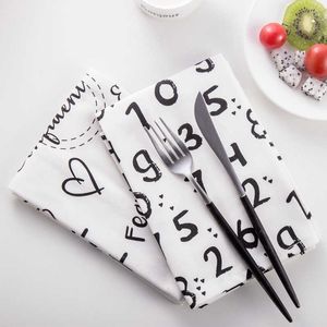 2 pçs / conjunto de toalhas de chá 45 * 60cm Cotten cozinha mesa guardanapo Inglês Alfabeto Alfabeto Arabic numerais fixos placemats