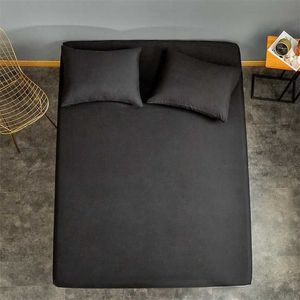 Bonenjoy 1 pc Bed Sheet Sets King Black Mattress Cover Solid Color On an Elastic Band Single Size s For Adult 211110