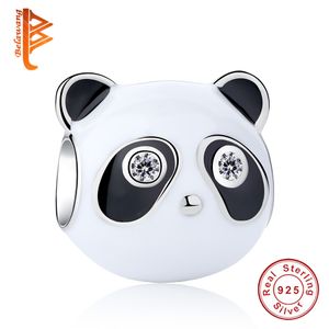 Belawang 925 Sterling Silver Charm Black Emalia Clear CZ Panda Charm Koraliki Fit Original Pandora Bransoletka Autentyczne DIY Jewelry Q0531