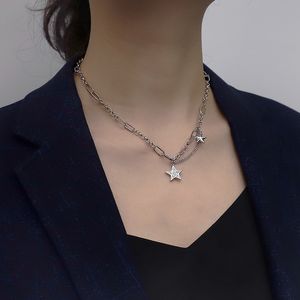925 Sterling Silver Mutil-layer Star Necklace Handmade Vintage Fashion Thick Chains Hip Hop Jewelry For Women