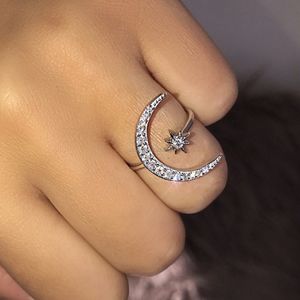 Anel de lua ajust￡vel Diamond Moon Star an￩is de noivado J￳ias de moda para mulheres Will e Sandy