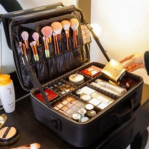 Kosmetische Aufbewahrungstasche Wasserdichter Make-up-Organizer PU-Aufbewahrungsbox Multifunktions-Reiseveranstalter Tragbarer Divider Beauty Box 210315