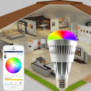 Luces Led Android al por mayor-Bulbos E27 W RGBW Bombilla LED Bluetooth Color Inalámbrico Color Remote Smart Dimmable Light Light para iOS Android