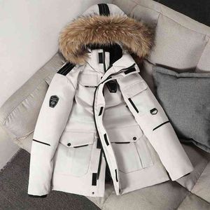 -20度冬の厚い白いアヒルの男性のジャケットの毛皮の襟暖かいパーカー男性カジュアルな取り外し可能な帽子のコート