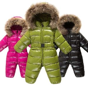 Russian Winter Duck Down Jacket Boy Children Thick Ski Suit Girl Jumpsuit Baby Snowsuit Kids Overalls Infant waterproof Coat 211222
