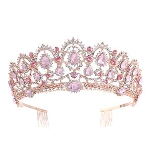 Wholesale pink pearl bridal jewelry resale online - Rose Gold Pink Vintage Baroque Queen King Hair Jewelry Pearl Crystal Tiara And Crown With Comb Headband Bridal Rhinestone Diadem