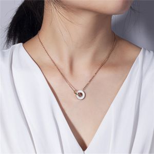 Colar de aço de titânio preto e branco anel duplo oco strass colares de cadeia bijoux para homens mulheres punk estilo amantes presente