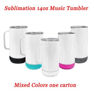 14oz Sublimation Bluetooth Tumbler Dubbelvägg Rostfritt Stål Smart Trådlös Högtalar Musik Tumblers Med Handtag Personifierad Gåva US Stock