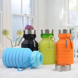 Fold Silicone Hydration Gear Water Bottles Sport 550ML Outdoor Flexible Drink Cups Cycling Bottles Mug Travel With Mountaineering Buckle 4 Color