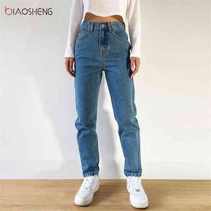 Pantaloni da donna Mom Jeans Donna Unfined Baggy Oversize Pantaloni larghi larghi in denim alla moda a vita alta 210922