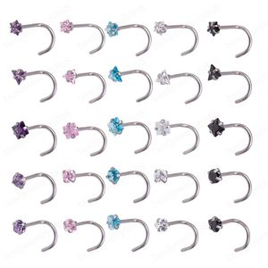5pcs Nose Studs CZ Crystal Nose Ring Piercing set Nostril Bar Stainless Steel L Shape Screws Fashion for Women Body Jewelry