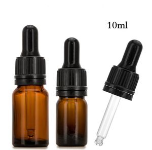 Essential Oil E Liquid 10ml Amber Glass Dropper Flaskor med manipulerar tydliga kepsar och droppar Partihandel 768PCS / Lot SN2549
