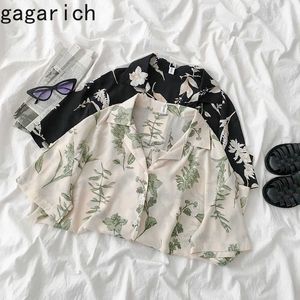 Gagarich Kadın Bluzlar Vintage Çiçek Kısa Kollu Şifon Çentikli Zarif See Beach Streetwear Chic Kadın Gömlek Tops 210721