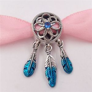 Andy Jewel Authentic 925 Sterling Silver Beads Blue Dreamcatcher Charms Passar European Pandora Style Jewely Armband Necklace 799341C01