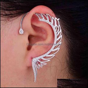 Stud Örhängen Smycken 1PC Angel Wing Ear Cuff Cubic Zirconia Women Wedding Party Movie Star Red Carpet Earring Boule Doreill 210323 Drop De