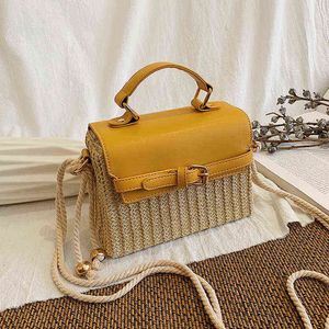 Beach Bags Straw Bag Female Simple Leisure Small Square Cotton Rope Shoulder Belt Buckle Portable Single 220301