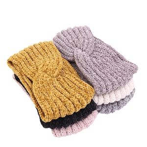 Winter frauen Breite Seite Grob Gestrickte Haarband Einfarbig Elastische Quer Knoten Warm Halten Stirnband Weibliche Sport Haar Zubehör