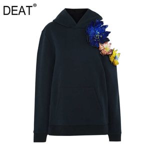 [DEAT] Loose Fit Strapless Oversize Swearshirt Hooded Neck Long Sleeve Women Big Size Fashion Autumn Winter 13E064 210527