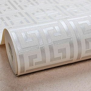 Greek Key Pattern White Wallpaper Modern Geometric Metallic Vinyl Wall Paper Roll Teal,Black,Silver,Rose Gold