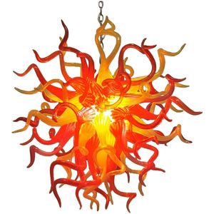 Pendant Lamps LED Ceiling Light 110-240V Orange Yellow Color Round Hand Made Blown Glass Modern Chandelier Lighting 24 Inches