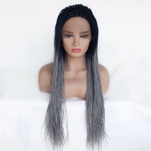 HD Pole Pleciona Syntetyczna Koronka Przednia Peruka Czarna Kolor Symulacja Ludzkie oplatanie Frontal Braids Peruki 180713-T0906