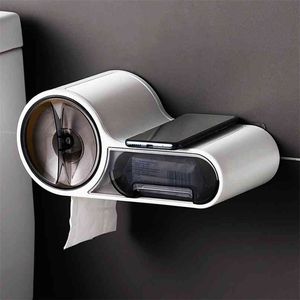 Multifunctional Toilet Paper Holder Rack Waterproof Wall-Mounted Tissue Box Roll Storage Bathroom Accessories 210720