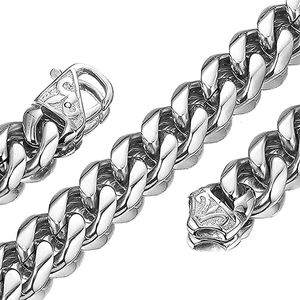 13mm/15mm High Polished Silver Stainless Steel Cuban Chain Necklace Miami Curb Chain Men's Jewelry Good Gifts For Birthdays, Christmas