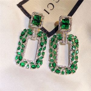S925 Silver Needles Drop Earrings For Women Emerald Cubic Zirconia Luxury Square Earring Vintage Fine Jewelry High Quality