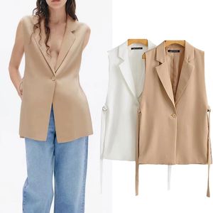Women Vest 2022 Fashion Solid Colorloose Side Slit Temperament Loose One-Button Suit Collar Sleeveless Long Vest Streetwear Chic Tops