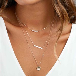 3 lager Mode Stainls Stål Smycken Satser Long Stick Frh Water Pearl Clavicle Chain Pendants Halsband för kvinnor