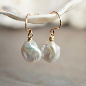 Naturlig barock pärla örhängen 14k guldfyllda droppe handgjorda smycken vintage kvinnor örhängen
