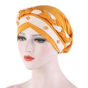 2022 Indien Muslim Kvinnor Hijab Hat Cancer Chemo Cap Braid Pärlor Turban Headscarf Islamic Head Wrap Arabera Bonnet Håravfall