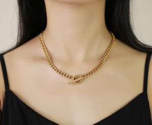 Vintage skönhet länk kedja för kvinnor klassisk ot spänne rostfritt stål halsband mode kort tjock clavicle unisex party smycken gåvor guld