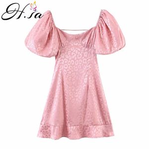 Hsa off ombro leopardo rosa festa vestido mulheres sexy ruffles vestidos de verão feriado alta divisão split sundress beachwear 210716