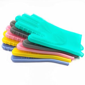 Magic Silicone Dishwashing Cleaning Gloves Brush Scrubber, Reusable Silicone Dish Wash Scrubbing Sponge Gloves for Washing Dish,Car,