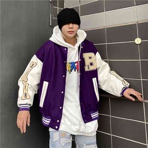 봄 야구 재킷 코트 자수 편지 여성 Streetwear 힙합 하라주쿠 대학 스타일 남성 폭격기 재킷 210811