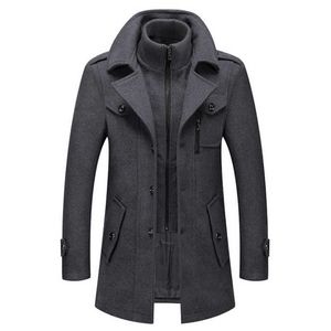 Men Wool Blends Coats Autumn Winter Solid Color Cold Resistant Men Woolen Overcoat Double Collar Casual Trench Coat Male 211011