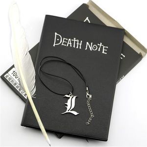 Student Diary Anime Death Note Book Set Läder Journal och Halsband Fjäderpenna för present 210611