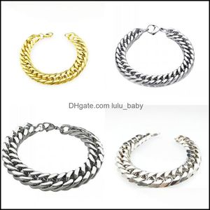 Wholesale gold plated cuban bracelet resale online - Charm Bracelets Jewelry Gold Plated Stainless Steel Curb Cuban Chain Mens Jewellery Fashion quot Long Mm Wide G2 Drop Deliv