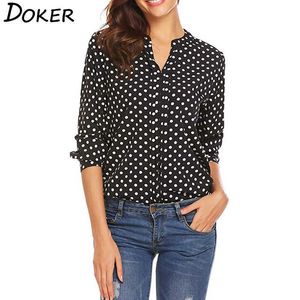 Polka Dot Blusar Kvinnor XXL Kläder V-Neck Långärmad tröja Plus Storlekstoppar För Kvinnor Kontor Blus 210721