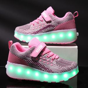 Wholesale kids roller skates for sale - Group buy Sneakers Children Two Wheels Luminous Glowing Red Grey Pink Led Light Roller Skate Shoes Kids Boys Girls USB Charging