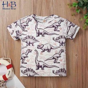 Dzieci Dinozaurów Drukuj krótki rękaw lato słodkie ubrania dla dzieci Cartoon T-shirt Dolny Top 3-7 Y 210611