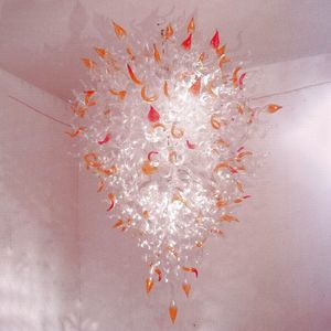 Large Pendant Lamps Transparent Orange Pink Color Indoor Hand Blown Glass Chandelier for Hotel Home Entrance Halls Reception Areas Custom 52 or 60 Inches