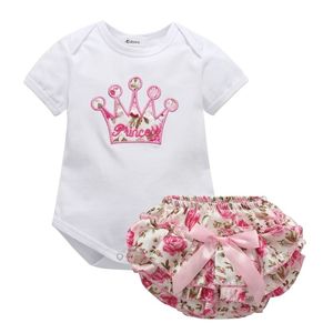 1 conjunto bebê meninas conjuntos de algodão flor impressão verão romper + shorts bebê conjuntos menina roupas 210317