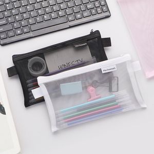 Simple transparent mesh pen bag storage bag special portable large-capacity stationery bags wholesale for student exams Pencil case